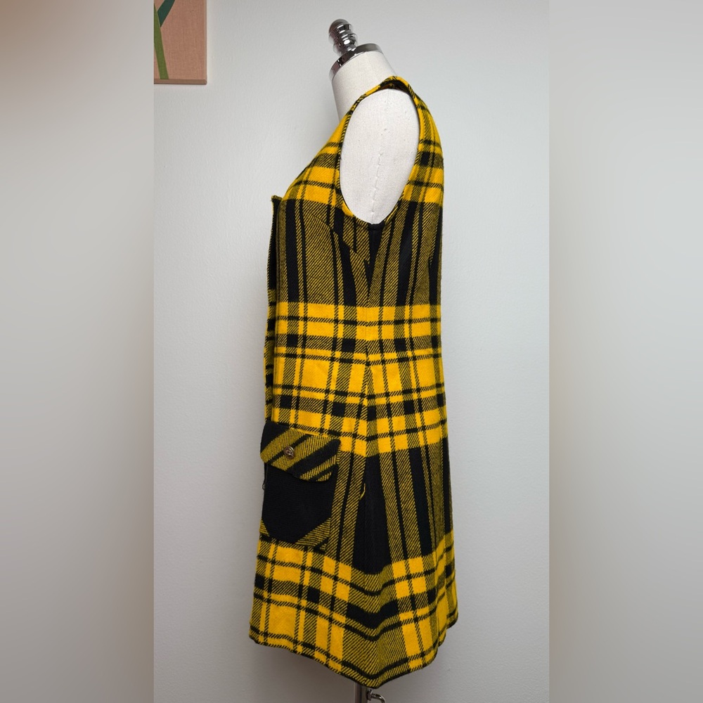 Vintage 1972 Lemon Frog Sears Jumper Black Gold Yellow Plaid Dress Junior 14 - Picture 6 of 13